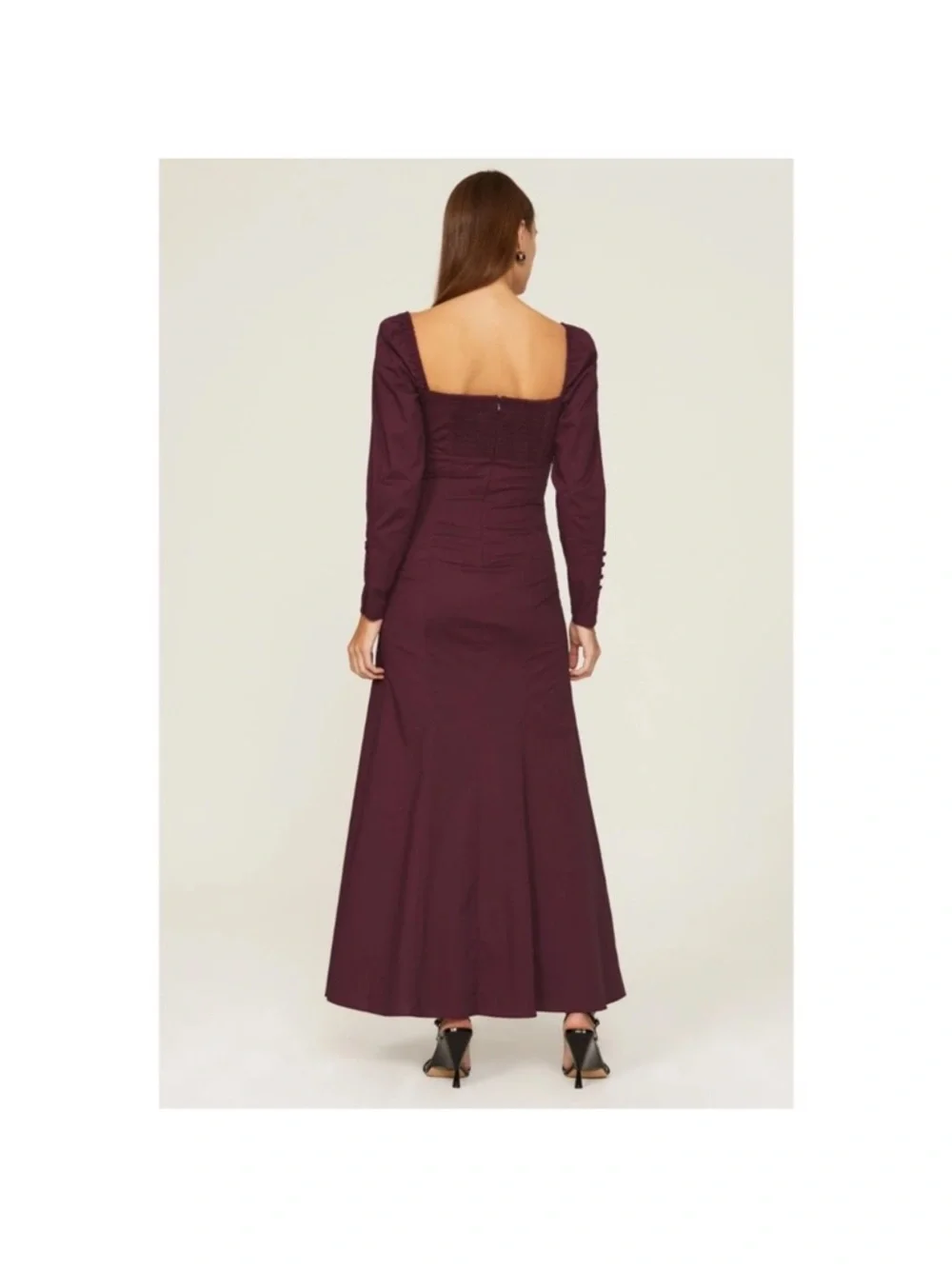 Staud $375 Josephine Long sleeve slit Maxi Dress in burgundy - Picture 3 of 4